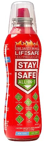 LifeSafe Technologies StaySafe All-in-1 Portable Fire Extinguisher, Compact Fire Spray Easy to use on 10 Types of Fires, Non-Toxic & Eco-Friendly