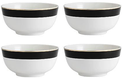 Mikasa Luxe Deco Set di 4 ciotole per cereali in fine porcellana con motivo Art Deco, 21cm | Ciotole per zuppa per 4 - Confezione regalo e lavabile in lavastoviglie