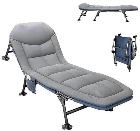 JHYCCDD Cama de camping plegable con colchón, cama de campo con respaldo ajustable en 6 niveles, hasta 150 kg, 190 x 65 x 30 cm, para interior y exterior jardín