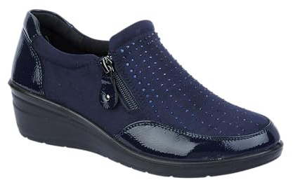 Jo & Joe Ladies Stylish Wedge Comfort Shoe with Twin Zips & Delicate Diamante Trims Sizes 4-8 (Navy, UK Footwear Size System, Adult, Women, Numeric, Medium, 5)