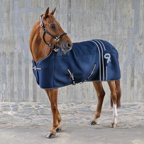SUNRIDE Manta de establo 50g para Caballos “UltraDry” - con Forro de Polar - Adecuada como Manta Interior - Extremadamente Transpirable - Correas de Barriga Removibles (Azul, 105 cm)