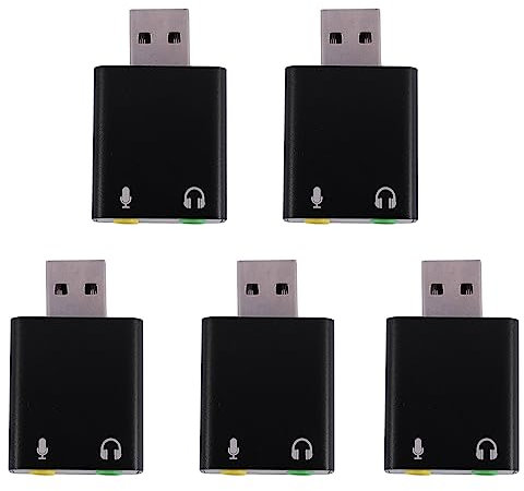 PAMENET 5 tarjetas de sonido USB de aleación de aluminio de 7.1 canales, tarjeta de sonido externa para computadora, tarjeta de sonido analógica USB 7.1
