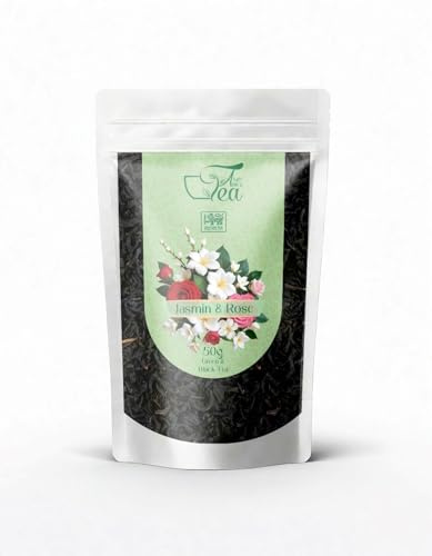 Ann'c Tea Jasmine and Rose Green & Black Tea - Loose Leaf Sri Lankan Tea, 50g - BOP (1)A Ceylon Pekoe with Natural Jasmine and Rose Notes-Easy to Brew Resealable Pouch Supports Immunity & Weight loss