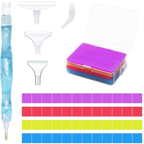 Diamond Painting Pens Accessories, Diamond Painting Glue with Storage Box, 5D Diamond Art Tools Kits with 6 Pcs Multi Size Pen Heads for DIY Crafts Painting Nail Art Cross-Stitch (Light Blue)