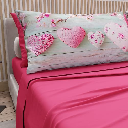 PETTI Artigiani Italiani - Bomullslakan med örngott i digitalt tryck, sängkläder för enkelsäng, Fantasy 346 fuchsia, 100% tillverkad i Italien