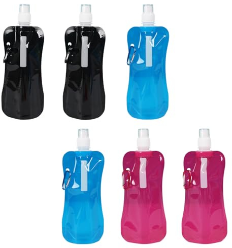 DtgEcd 6 Pcs Collapsible Water Bottle, Collapsible Water Bottles, Reusable Drinking Water Bottle With Clip, Used For Sports, Camping, Travel, And Beverages (Pink, Blue, Black)