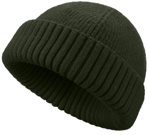 choshion Wool Short Fisherman Beanie for Men Women Double Cuffed Skull Caps
