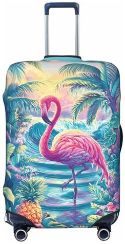 Worltoldb Tropical Flamingo Travel Luggage Cover Polyester Suitcase Protector Washable Baggage Covers Fits 22-24 Inch