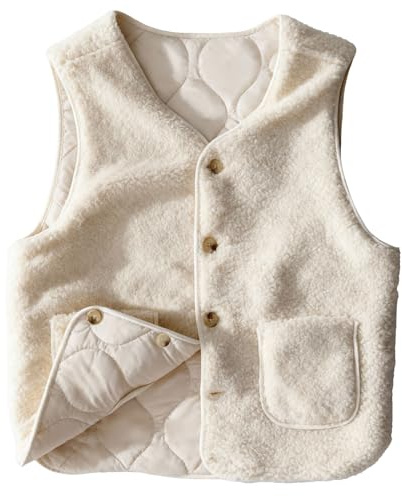 DOINEUFL Gilet en fourrure synthétique pour femme - Gilet polaire pour femme pour l'automne, l'hiver, le printemps - Gilet douillet pour femme - Chaud et tendance, crème, M