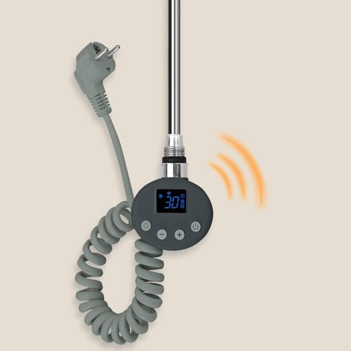barra calefactora con termostato 900W inteligente WiFi, temporizador programable y pantalla LCD, Elemento calefactor de varilla calefactora para radiadores o toalleros, solo resistencia, Antracita