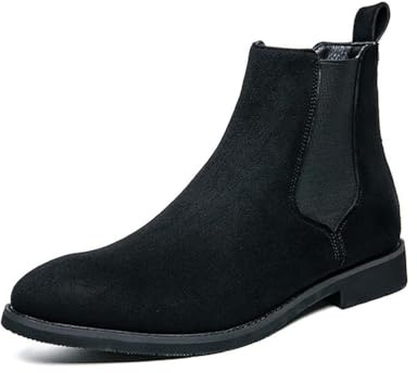 Generico Stivaletti Chelsea Uomo in Camoscio, Stivali Impermeabili Slip-On con Tacco Largo, Scarpe da Passeggio Moda per Autunno Inverno, Regalo di Natale Ideale,Nero,41 EU
