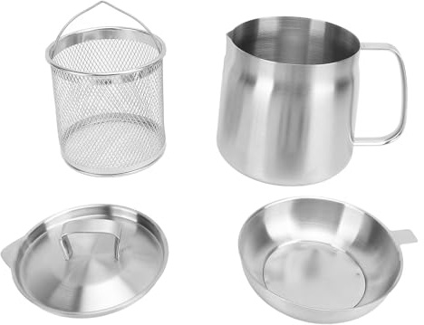 Kit de pot de filtre à huile en acier inoxydable, réservoir de crépine d'huile épaissi multifonctionnel avec panier à friture pour la filtration d'huile de cuisine à domicile et (1. Vinaigre)