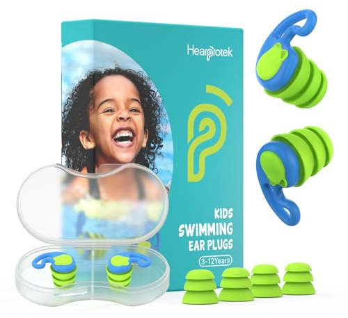 Hearprotek 2paires bouchon oreille piscine enfant, surf 3-12 ans boule quies enfant réutilisables silicone étanche pour petits conduits auditifs-protege oreille pour natation,douche,bain-bleu