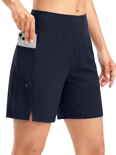 Magritta Swim Shorts Women High Waisted Tummy Control Quick Dry Swimsuits Bottoms Sport Workout Long Board Shorts with Pockets Navy Large, 16-18
