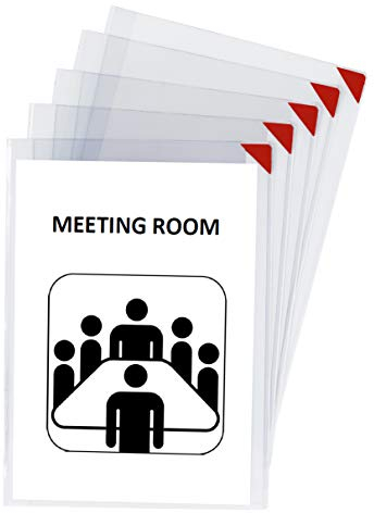 Djois Tarifold FR 195770- Pack 5 Pochettes Plastique Adhésive A5 Autocollante, Cadre d’Affichage repositionnable A5, Kang Easy clic Coin Rouge, 5 unités