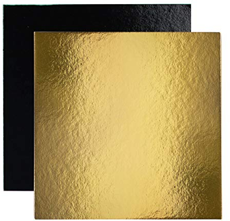Set di 10 supporti quadrati per torte in colori di cartone (Oro/Nero, 22 cm)