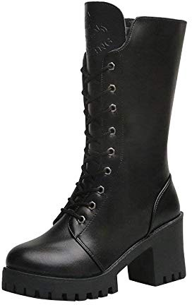 Bottes Cheville Femme Lacets Talons Hauts Retro Chaussures de Ville PU Cuir Classique Chelsea Bottines de Moto Occasionnels Ankle Boots Mode (40,Noir)