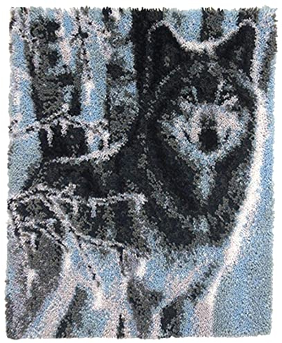 Knüpfkissen Zum Selber Knüpfen Wolf Teppich Knüpfen Set Kreuzstich Set Knüpfset Handarbeit Set Kreuzstich Set Knüpfteppich Für Kinder Und Erwachsene Knüpf-Sets 110Cmx90cm