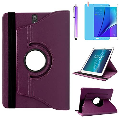 Case for Samsung Galaxy Tab S3 9.7 inch 2017 (SM-T820 SM-T825 SM-T827),360 Degree Rotating Stand Case Smart Full Protective Cover,with Stylus Pen,Screen Film (Purple)