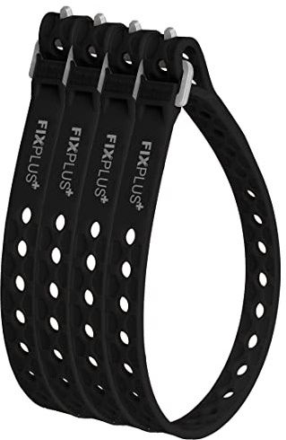 Fixplus Strap 4-pack Nano Slim Fit – spännrem för säkring, fastsättning, buntning och fastspänning, tillverkad av specialplast med aluminiumspänne 30 cm x 1,2 cm (svart)