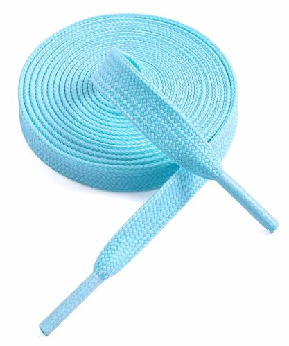 VSUDO Lacets Chaussures Plats 9mm à Tissage Fin en Bleu Ciel - Double Tissés Lacets pour Baskets et Chaussures de Sport (1 Paire-Bleu Ciel-120cm)