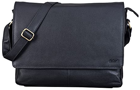 TALED Leder Umhängetasche Herren & Damen I Echtleder Laptoptasche bis 15 Zoll I Messenger Bag mit Schultergurt I Schultertasche I Arbeitstasche I Tragetasche I Handtasche I Nappa Schwarz