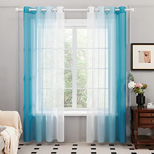Deconovo Lot de 2 Rideaux Voilages, Décoration Rideau à Oeillets, Dégradé de Couleur pour Chambre Enfant Fille Salon Maison Fenêtre Balcon, Bleu, 140×270 CM