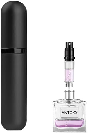 ANTOKX Travel Perfume Bottle Atomizer - 5ML Perfume Atomiser, Scent Pump Case, Leakproof Portable Perfume Sprayer for Women and Men (Black-1)