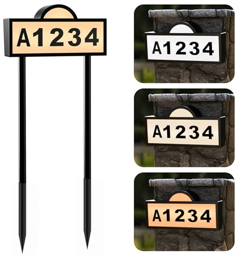 Quntis House Numbers for Outside, Waterproof Solar Address Signs for House Light Up, Cold/Warm/Daylight White Address Plaque Outdoor LED Illuminated, Wall Mounted/In Ground 2 Ways for Home Yard Street