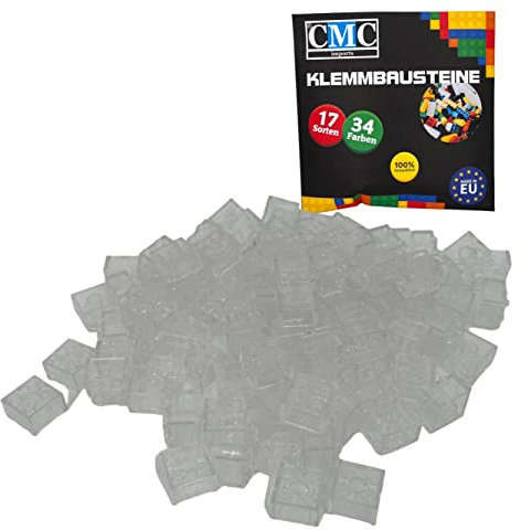 CMC imports 50 Klemmbausteine Bausteine Grundbausteine 2x2 Noppen Kompatibel Bricks 34 vers. Farben (920 - Clear Transparent)