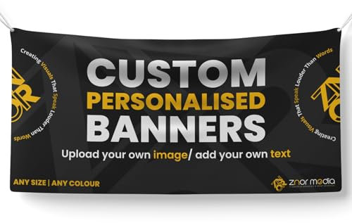 ZNOR Personalised Banner Add Your Own Custom Photo/Logo/Text Heavy Duty PVC Vinyl Banner with Eyelets for Business Ads, Birthday, Festival, Gender Reveal Background, Holiday Offer