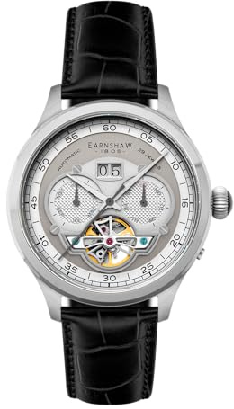 Thomas Earnshaw Baron ES-8187 Herren-Automatikuhr mit Lederband 43 mm, Silber, Modern