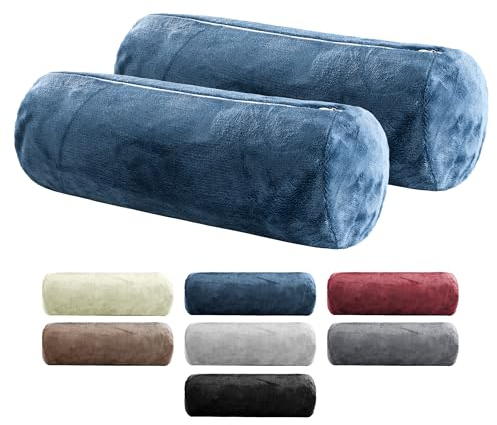 BaSaTex 2er Pack Nackenrolle Kissenbezug 15x40 Cashmere Touch | Nackenrollenhülle Öko-Tex Zertifiziert | 100% Mikrofaser Plüsch | Farbe: Blau