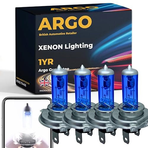 Argo H4 Headlight Bulbs 100w Xenon White 6000k 12v Car Headlight Bulb High Low Dipped Main Beam Headlamp Super Bright Halogen Upgrade Car Light Bulbs 472 P43t 472c Headlight Bulbs