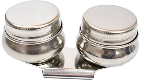 JISADER Oil Painting Container, Oil Paint Dipper, Turpentine Solvent Container Stainless Steel Oil Paint Pot Container for Students, Double Hole 9.5x3cm