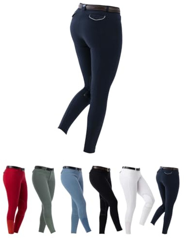 RIDING WORLD - Pantalones de equitación para niñas y niños Alexandrie | Pantalones de equitación con refuerzo en las rodillas de tela | con bolsillos frontales | Leggings de equitación en azul marino