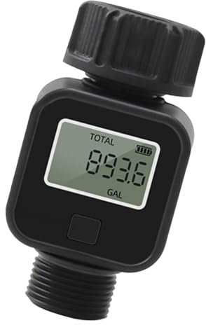 Geonoy Gartenschlauch-Wasserzähler, Wasserzähler mit LCD-Display, Wasserzähler verfolgt Gallonen/Liter Verbrauch und Rate für Rasensprenger, Düsensprüher