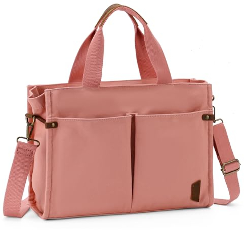 VASCHY Bolso Mujer, Bolso Bandolera Lona Bolso Shopper Casual Bolsos Universidad con Cremallera Bolso Tote Trabajo Bolso de Hombro Bolso Portátil para Escuela Compras Viaje, Rosa