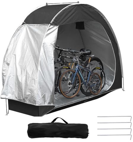 DOKKOME Tente de stockage de vélo étanche portable tente d'appoint vélo garage équipement tente d'extérieur housse de vélo tente de jardin pour vélos, motos, outils de jardin, tondeuses à gazon, noir