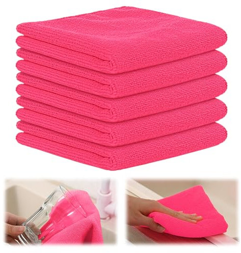 GJV Paquete de 5 paños de limpieza de microfibra, paños de limpieza súper suaves para platos, trapo de cocina, súper absorbentes y sin pelusas, paños de limpieza reutilizables, 30 x 30 cm (rosa)