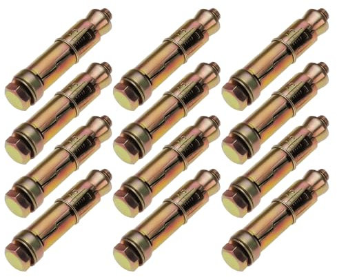 Be In Your Mind 12 Pernos Expansión Tres Piezas M6 X 50 Mm Anclaje de Protección Galvanizado Resistente Anclaje de 12 Mm de Diámetro para Construcción Uso Doméstico E Industrial