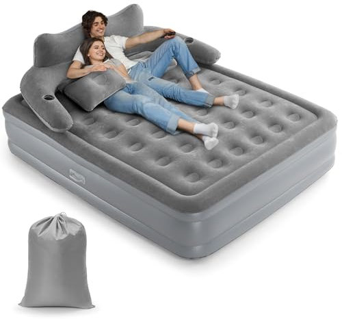 HAUSPROFI Luftbett 2 Personen, Luftmatratze Selbstaufblasend mit Integrierter Pumpe, Aufblasbare Matratze 195x150x40cm, Luftbett für Camping & Heimgebrauch, Gästebett, Rückenlehne Abnehmbare, 2 Kissen