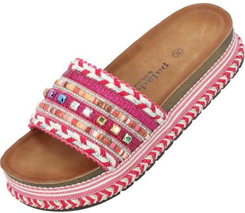 Palado Pantoletten Damen Vaphine by Sila Sahin - bequeme Sandalen mit Plateau-Sohle - elegante Hausschuhe - modische Sommerschuhe Pink UK5,5 - EU38
