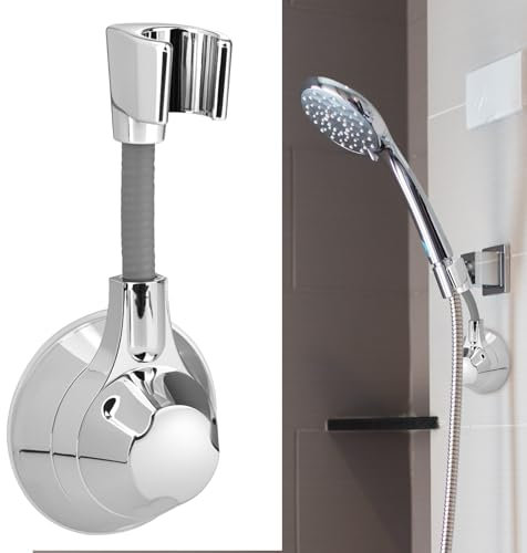 AHRLIC Dual Reinforced Shower Head Holder, Universal 120° Adjustable Vacuum Suction Bracket, No-Drill Wall Mount, Strong Adhesive, Fits Standard Shower Heads & Toilet Spray Guns, Silver