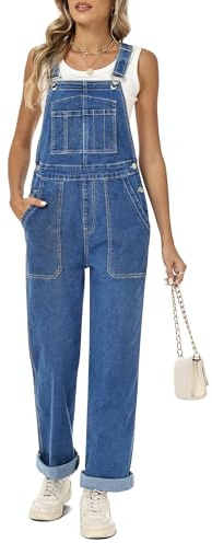 Fengbay Denim Dungarees for Women UK Adjustable Straps Jean Bib Overalls | Baggy Denim Jumpsuit ,Handy Patch Pockets, Relaxed Straight Fit, Versatile Casual Outfit for All Seasons