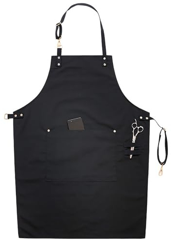 Jean Canvas Arbetsförkläde Två Ficka För Frisörer Trädgårdsskötsel Hantverkare Barista Kvinnor Frisör Justerbar Unisex VuxenBlack,One Size