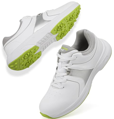 Golf Shoes Mens UK Golf Trainers Spikeless Lace Up Traction Sole White