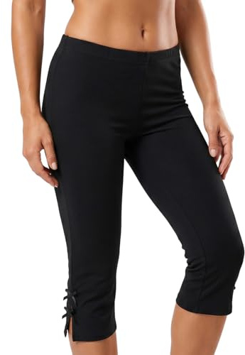 Felcia Womens Summer Casual Bow Decor Capri Pants Waisted Elastic Solid Color Cropped Pants Stretch Yoga Leggings (A-Black, M)