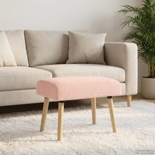 LoogCape Bank Uni Rosa 60 x 40 x 45 cm Bouclé med robust träram och eleganta gummiträben för vardagsrum sovrum hall matsal och praktisk förvaring