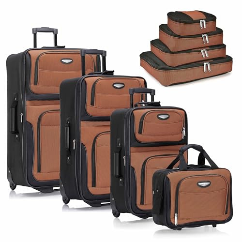 Travel Select Amsterdam Softside Expandable Luggage with Rolling Wheels, Orange, 4-Piece Set (15/21/25/29)